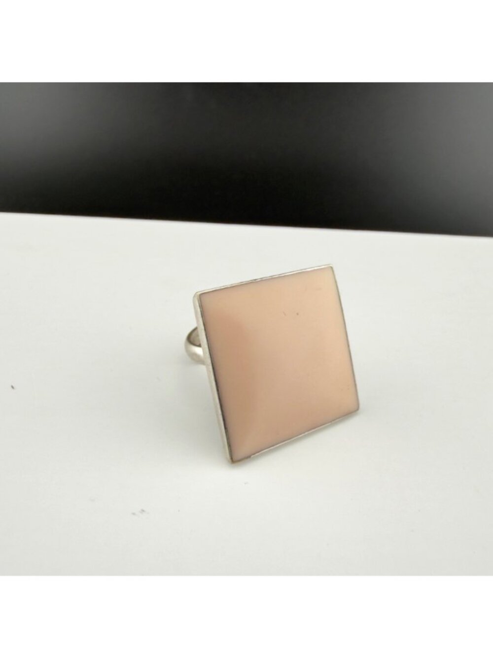 Square Sterling Silver Square Statement Ring Size 8 Beige Pink Stone Minimalist